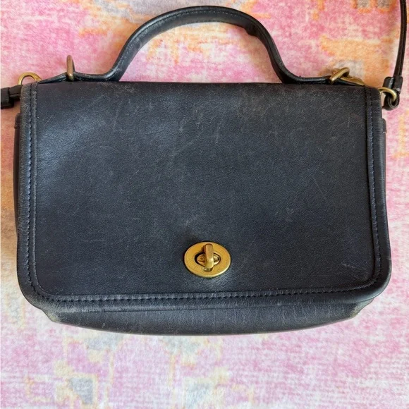 Vintage Coach Casino Bag 9924 Black Crossbody Leather Turn-Lock Top-Handle - Picture 6 of 9